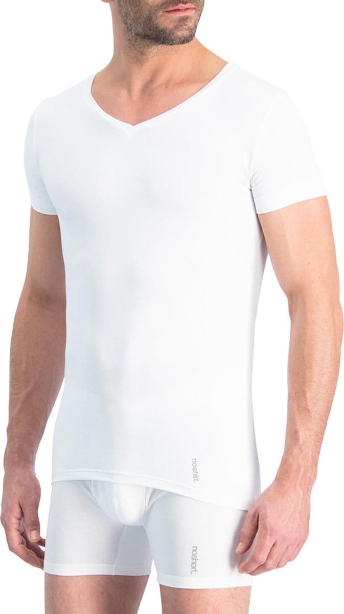 Noshirt Short Sleeve - Original Cotton - Heren Ondershirt - Regular V - Wit - Maat M
