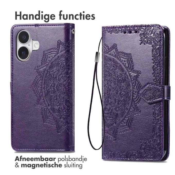 imoshion Hoesje - Geschikt voor Apple iPhone 16 - Mandala Bookcase - Paars