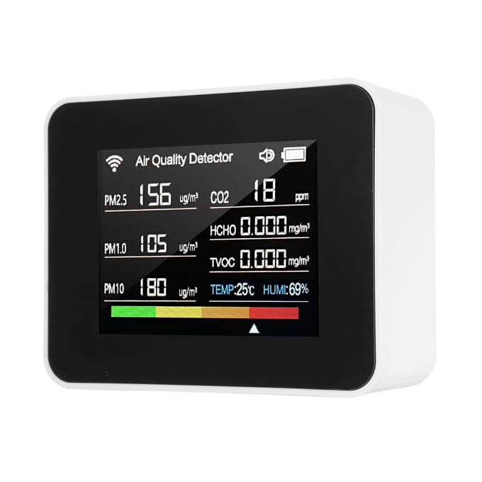 Tuya WiFi Luchtkwaliteitsmeter 13-in-1 Binnenluchtkwaliteitsmonitor Detecteert CO₂ TVOC HCHO PM2.5 PM1.0 wit