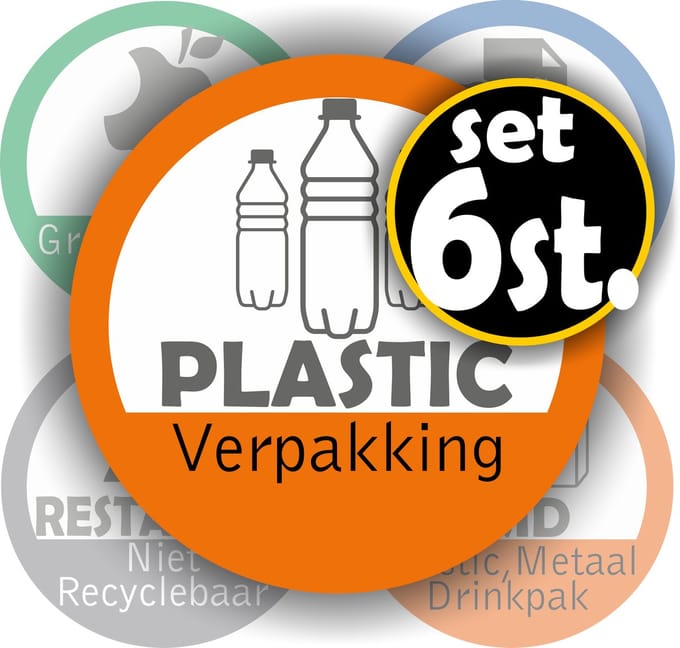 JERMA - Afvalbak recycling sticker - set 6 stuks
