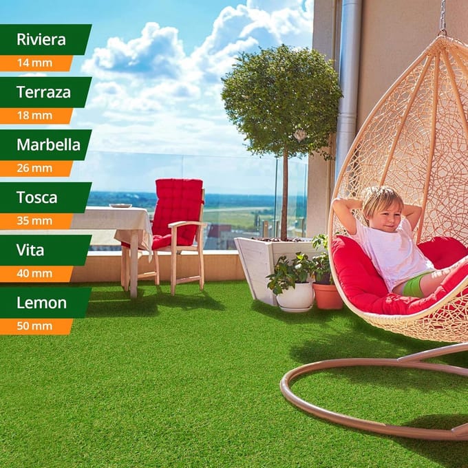 Kunstgras voor Balkon, Terras en Tuin - 14 mm Hoogte