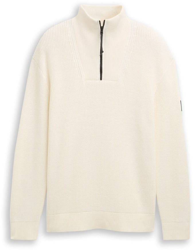 Tom Tailor Denim - Relaxed fit gebreide trui met kraag - Maat XS - Wool White