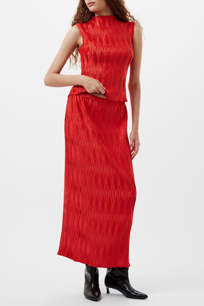 French Connection Moira Pleated Skirt Scarlet Red Maat: M | Maxi Rokken Outlet | Dames | Rood