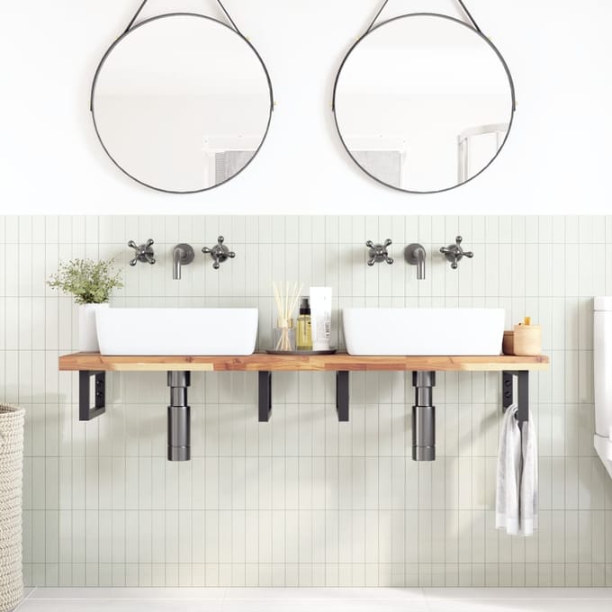vidaXL - Badkamer - wandschap - staal - en - massief - acaciahout