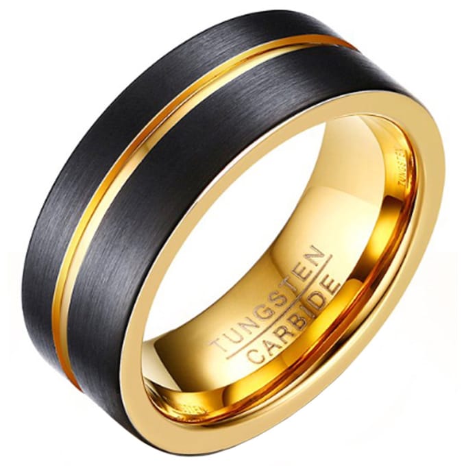 Heren ring Wolfraam Verguld Zwart Goudkleurig 8mm-21mm