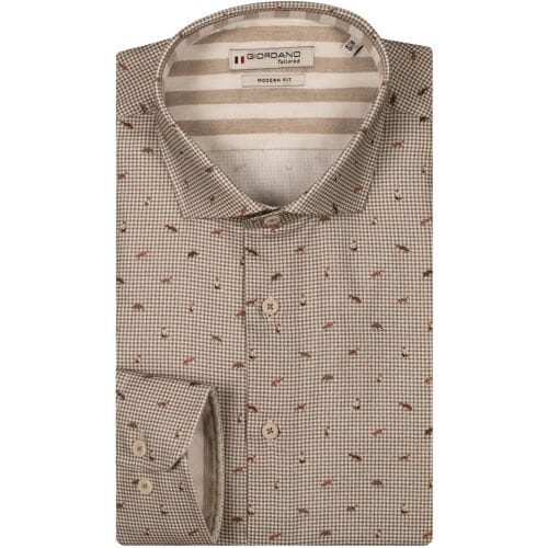 Giordano Overhemd Row Brushed Twill Houndstooth Fantasy Licht Bruin / male