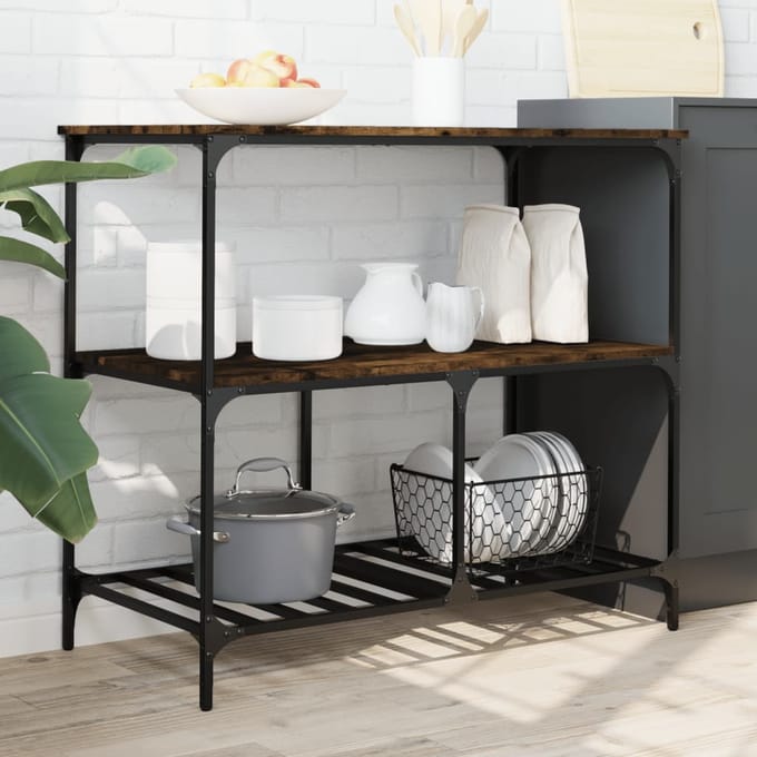 vidaXL - Keukentrolley - 100x50x95 - cm - bewerkt - hout - gerookt - eikenkleurig
