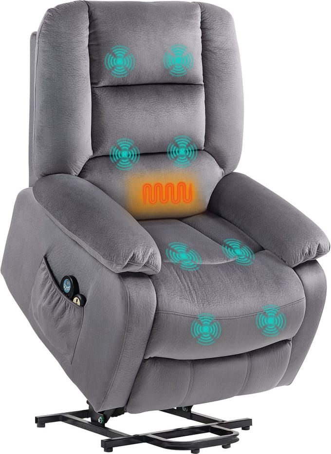HOMCOM Multifunctionele Elektrische Opsta-Stoel Polyester, Schuim 93L x 90B x 110H cm Donkergrijs