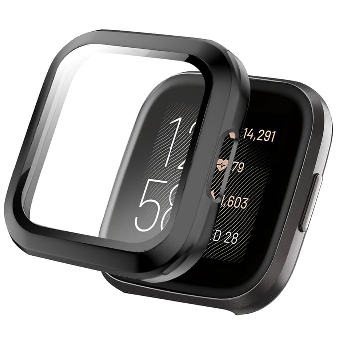 Screen protector - Geschikt voor Fitbit Versa 2 - Full Cover Hard Case / Beschermend Hoesje - Zwart