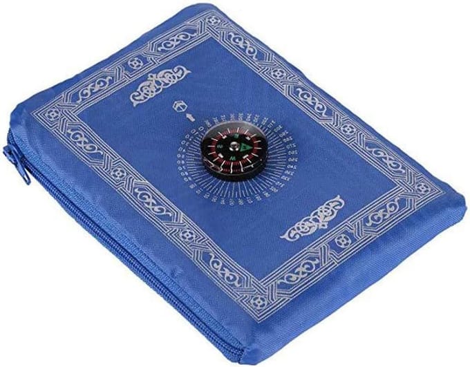 Gebedsmat - Reiskleed - Dagelijks Gebruik - Inclusief Kompas - 60 x 100 cm - Blauw