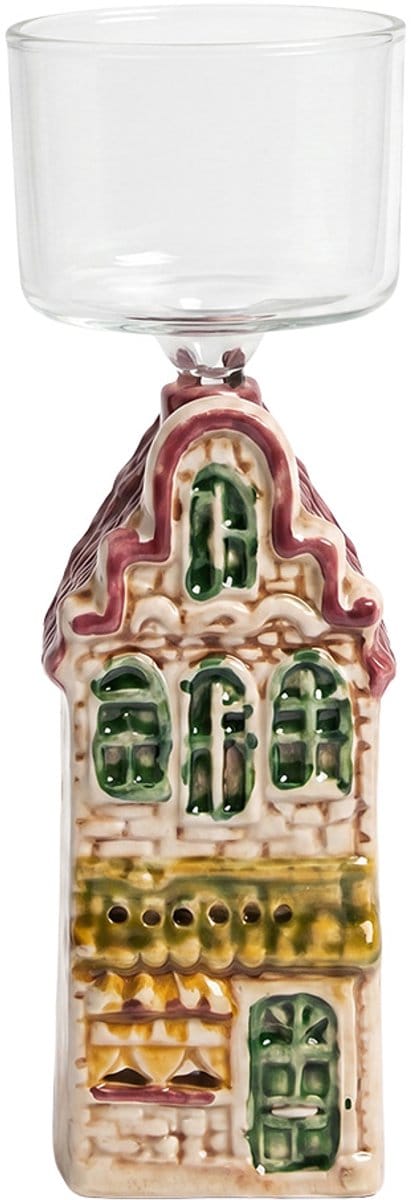 Clayre & Eef Waxinelichthouder Huis 5x5x12 cm Zilverkleurig Glas