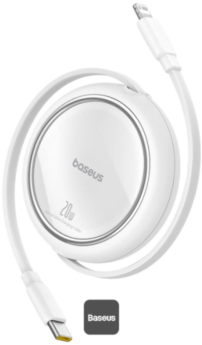 Baseus Free2Pull Oprolbare USB-C naar Lightning Kabel 20W PD 1M Wit