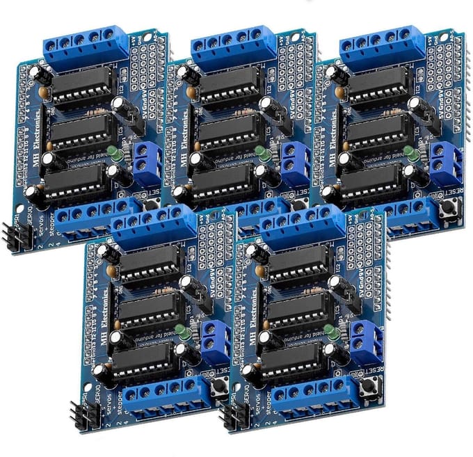 5x Motor Driver Shield voor Arduino: 4 Kanaals DC & Stappenmotor Besturing