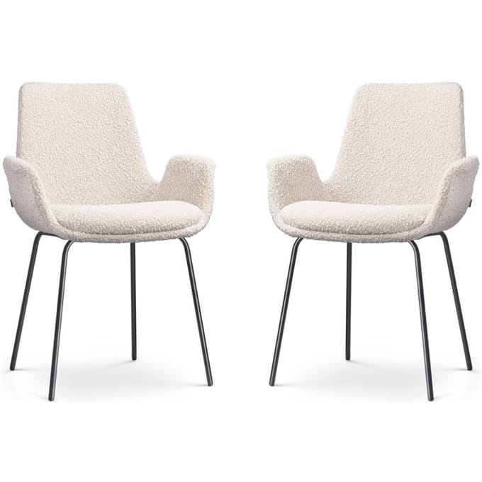 Nolon Nora-Eef Eetkamerstoel bouclé beige - zwart onderstel - set van 2