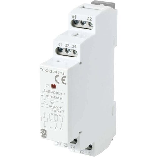 TRU COMPONENTS TC-GR8-308/12 Hulpschakelaar 3x wisselcontact 12 V/AC, 12 V/DC 8 A 1 stuk(s)
