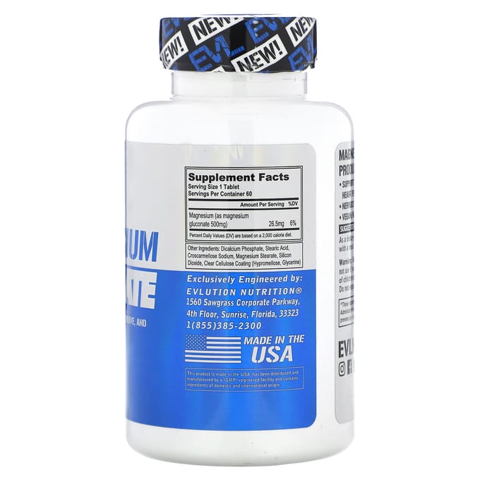 EVLution Nutrition, Gluconate de Magnésium, 26,5 mg, 60 comprimés