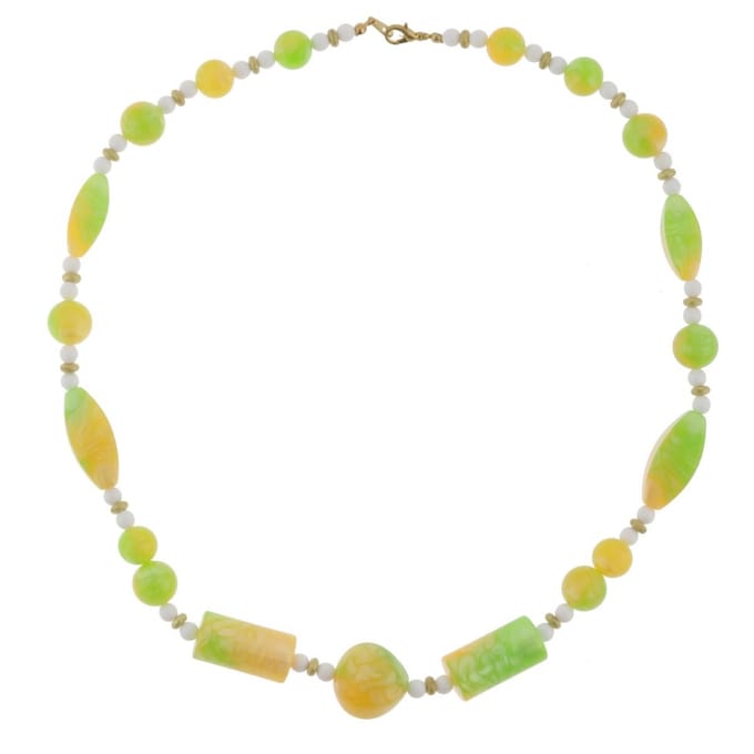Behave - Ketting - Kralenketting - Geel - Groen - Wit - Goud kleur - Dames - 60 cm