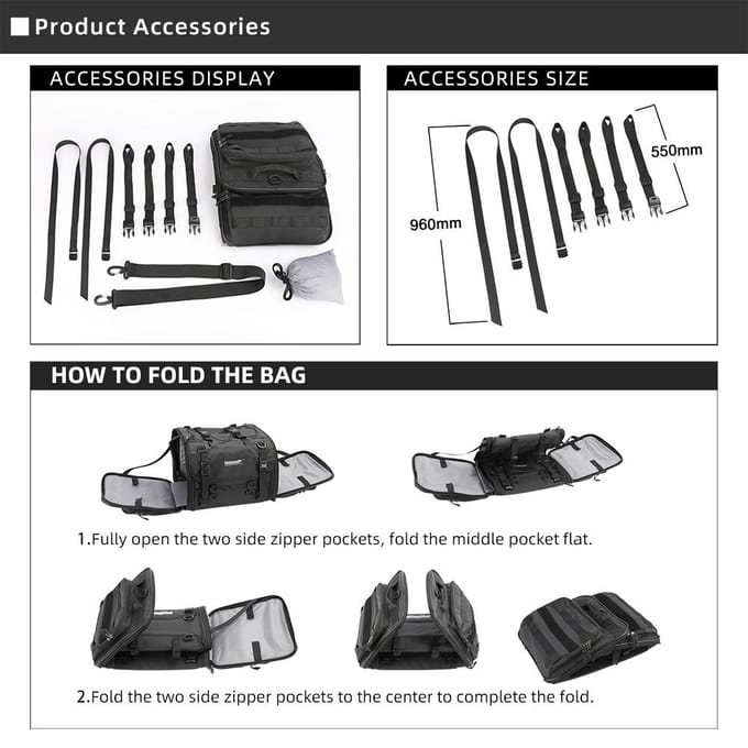 Uitbreidbare Motor Achterzitzak Grote Capaciteit Motorfiets Tas Universeel Motorfiets Rijden Achter MTR4045BK