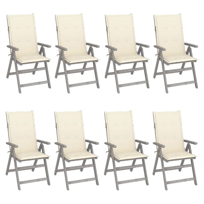 vidaXL - Tuinstoelen - 8 - st - verstelbaar - met - kussens - acaciahout - grijs