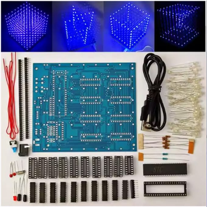 3D LED Cube 8x8x8 Bouwpakket met 512 Blauwe LED’s