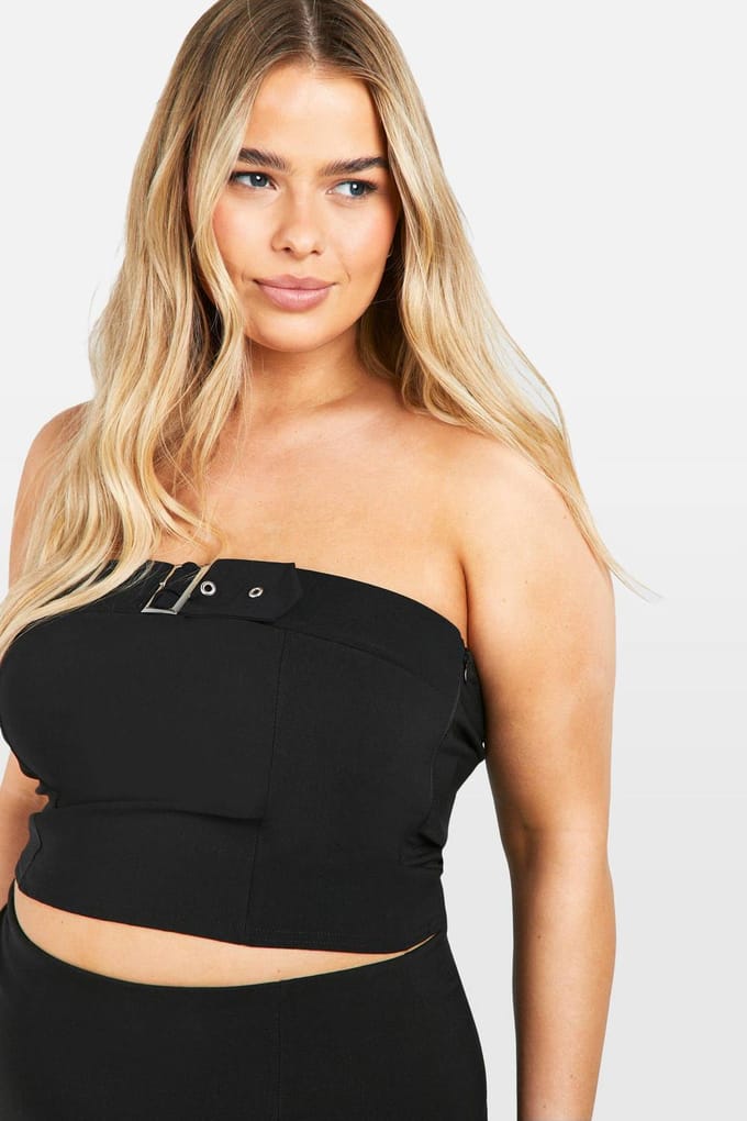 boohoo Dames Plus gesp bandeau korset top | Zwart | Maat: 56