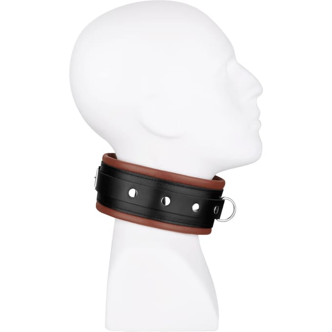 Rimba - Halsband - Collar - Leer Gevoerd - 7cm Breed - Zwart/Bruin