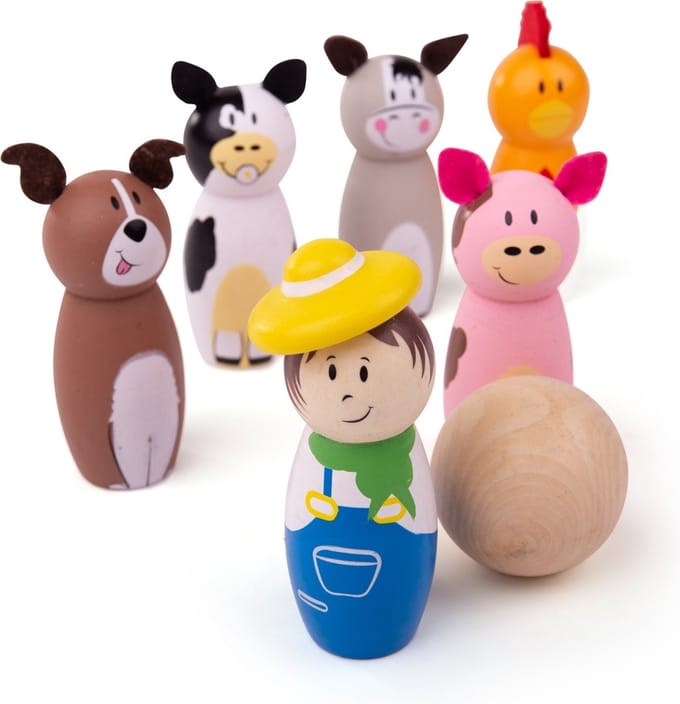 Bigjigs Wooden Bowling Set Farm 7 pcs.