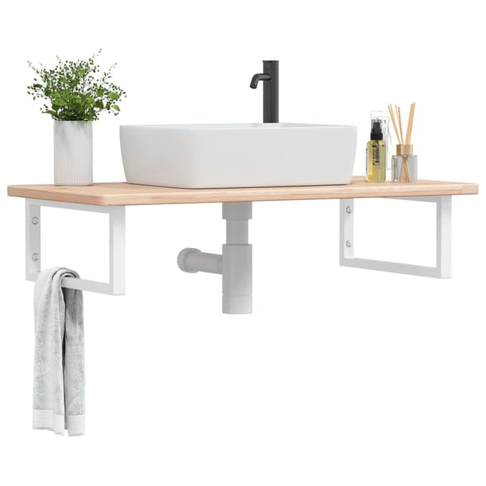 vidaXL - Badkamer - wandschap - staal - en - massief - eikenhout