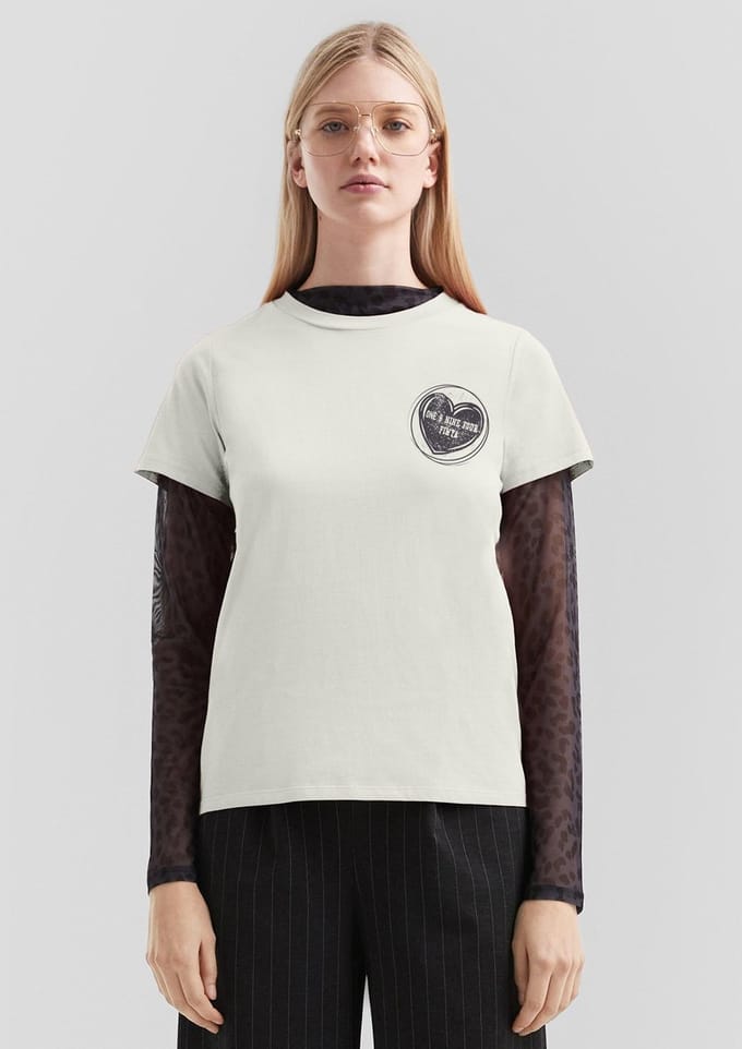 QS - female - Katoenen shirt met kleine print op de voorkant