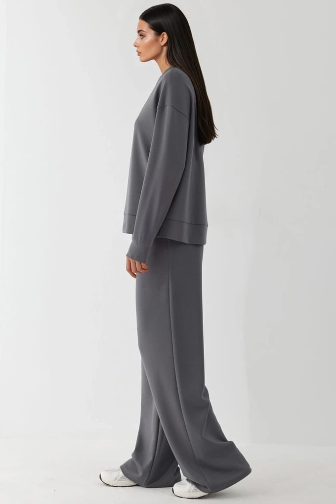 Modal Touch Basis Sweatshirt & Wijde Pantalons Twee-Piece Coördinatieset
