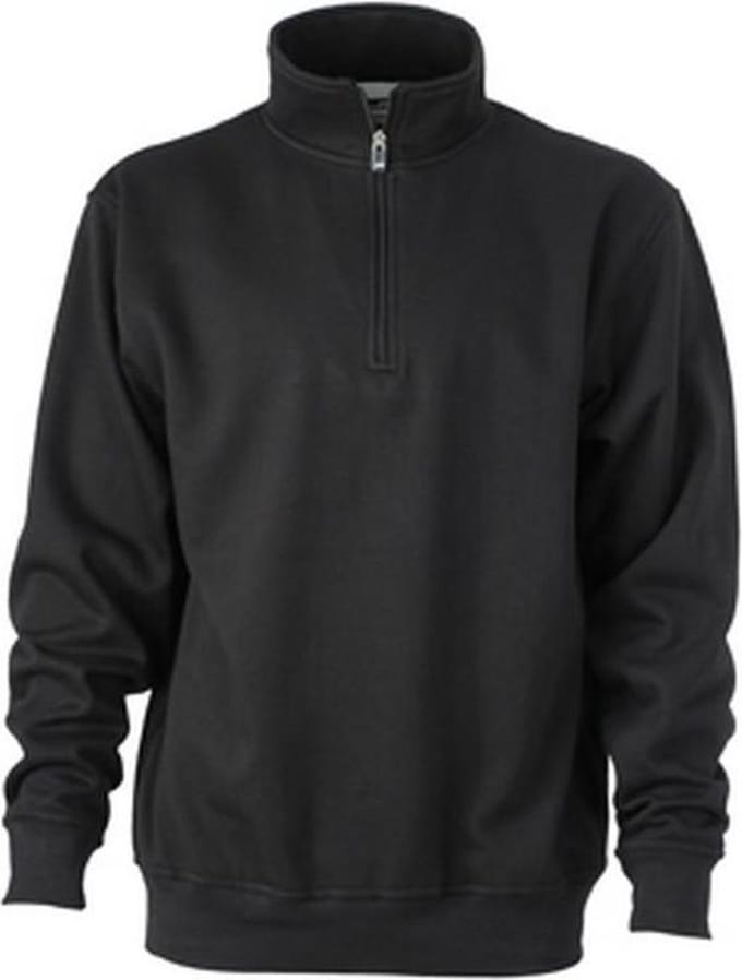 James and Nicholson Uniseks werkkleding Half Ritssweatshirt (Zwart)