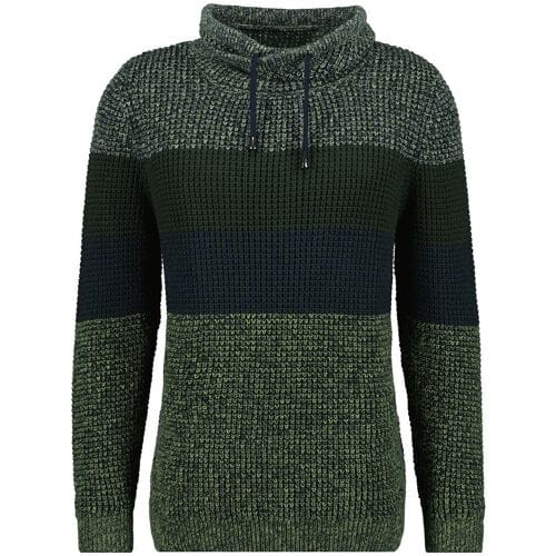 Ragman Trui Cotton Structure Knit Maseltov Collar Donker Groen / male
