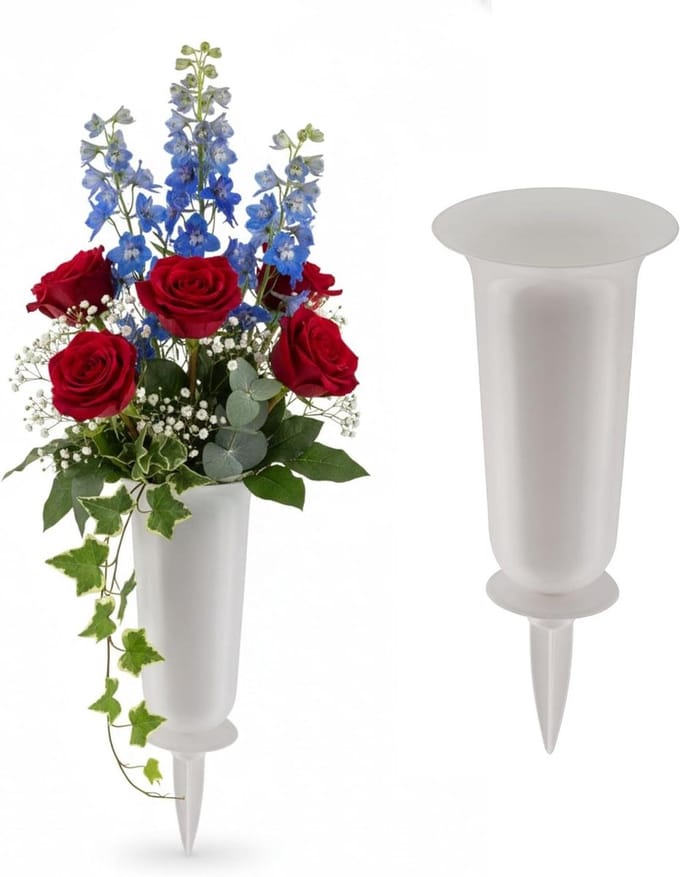 Graven Vazen - Gedenk Vazen - Graf Decoratie - Met Aardespies - 37 cm - Wit