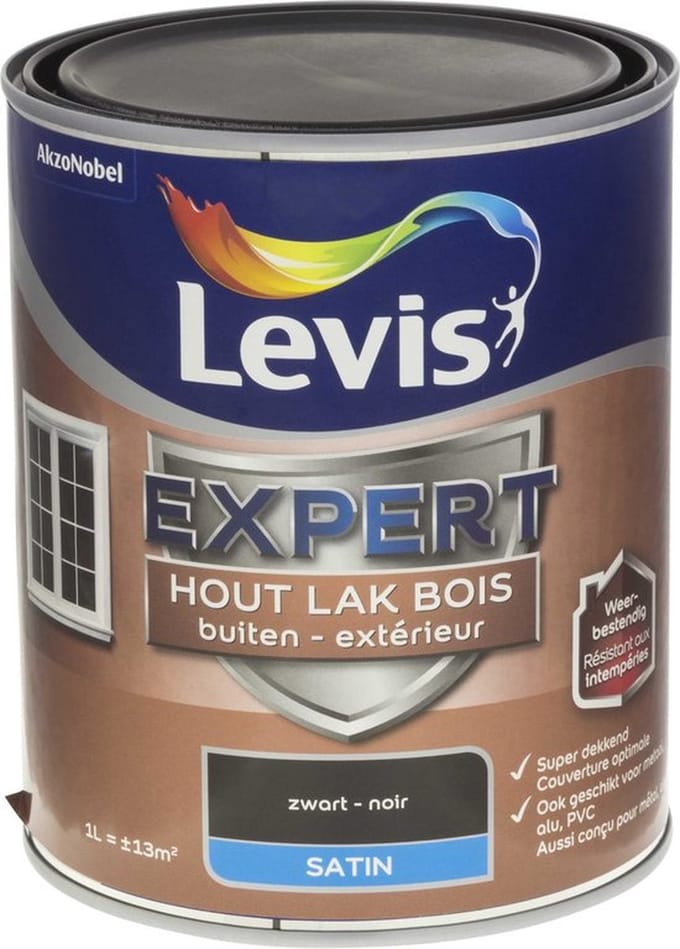 Levis - Expert Hout Lak Buiten Satin - Zwart - 1 L