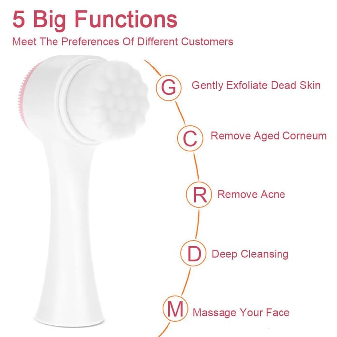 Brosse Visage 3D Double Face Mode Brosse Nettoyante Visage Exfoliante Élimination du Sébum Outil de Massage Rose white