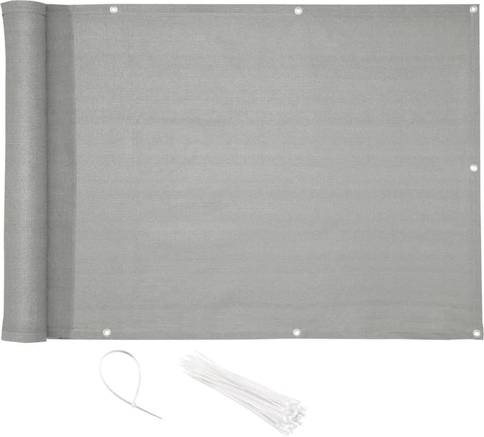 Privacyscherm balkon 0,75 x 3 m lichtgrijs - HDPE balkonafdekking met kabelbinders