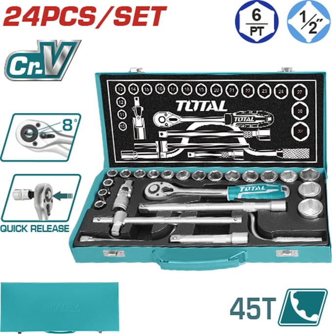 Total Tools Doppenset 1/2'' - 24 delig