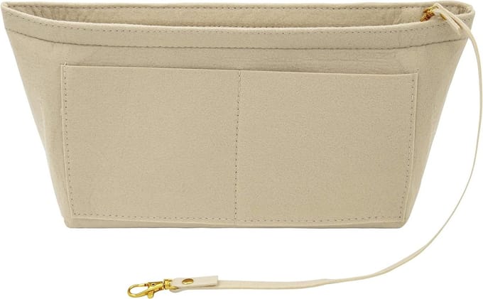 Handtas Organizer met Handvat, Diverse Compartimenten voor Tas en Make-up, Beige, Maat M, Perfect voor Orde en Gemak