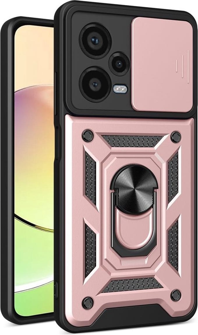 MobyDefend Hoesje - Geschikt voor Xiaomi Redmi Note 12 Pro Plus 5G - Pantsercase Met Draaibare Ring - Rosé