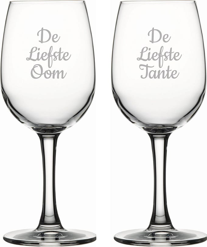 Gegraveerde witte wijnglas 26cl De Liefste Tante-De Liefste Oom