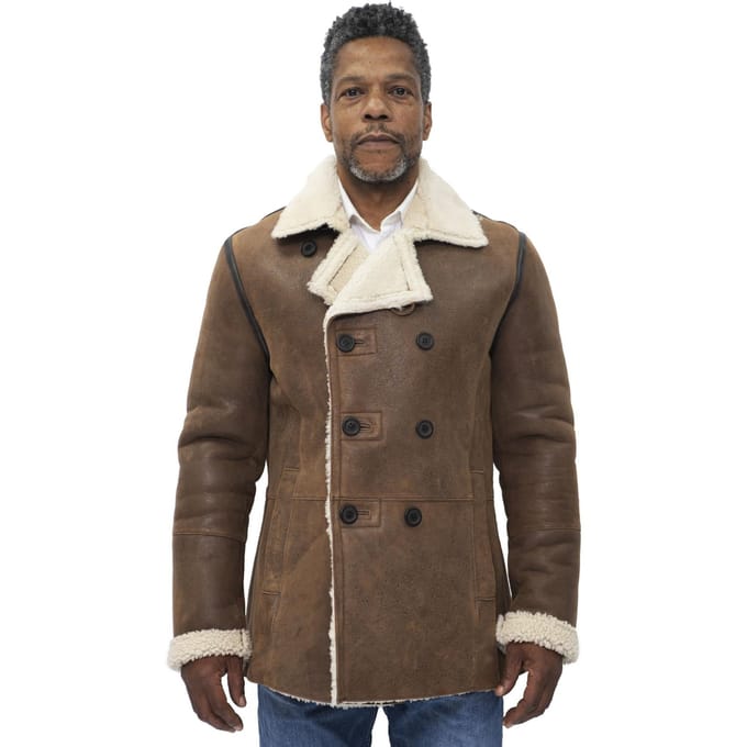 Heren double-breasted shearling schapenvacht erwtenjas-Valencia