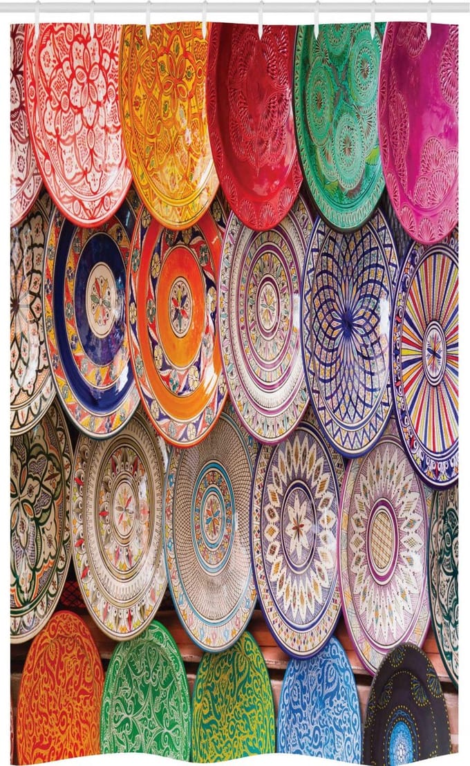 ABAKUHAUS Marokkaanse Smal Douchegordijn – 120x180 cm – Tan Multicolor