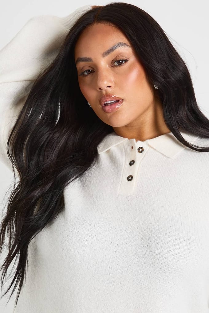 boohoo Dames PLUS KNOPDETAIL JUMPER | Cream | Maat: 28