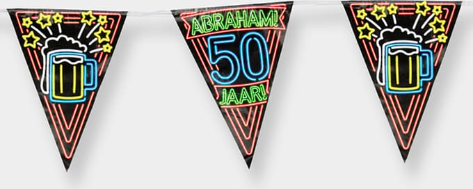 Paperdreams - Neon Party Vlaggen - Abraham 50 Jaar (10 m)