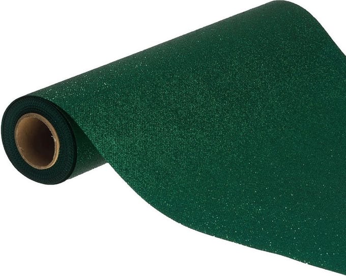 Chaks Tafelloper op rol - donker groene glitter - 30 x 500 cm - polyester
