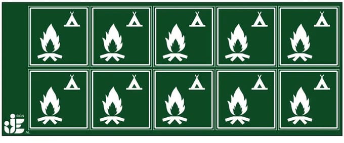 Kampvuurplek sticker | 5 x 5 cm - 10 stuks per vel