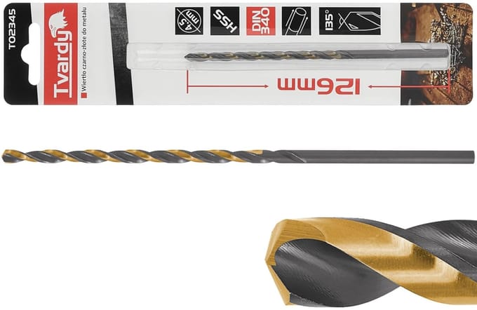 Tvardy Lang metaalboor - HSS M2 - TiN coating - 4,5 mm - zwart/goud