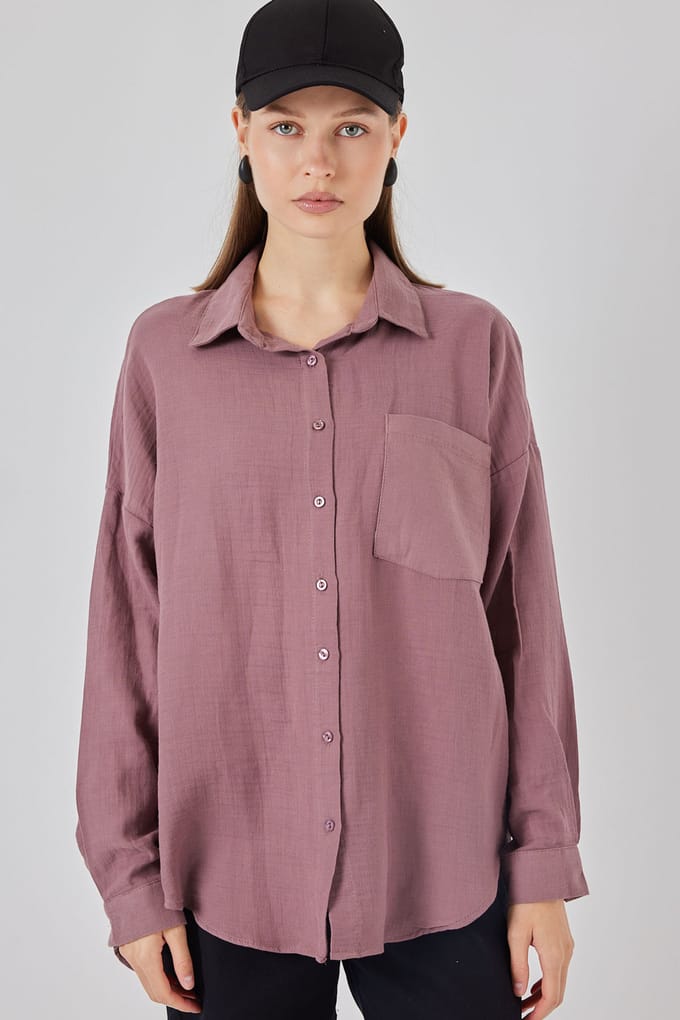 Oversized Shirt van Linnen met Zakdetails