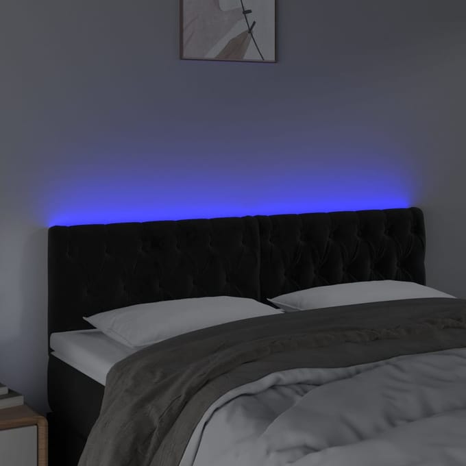 vidaXL - Hoofdbord - LED - 144x7x78/88 - cm - fluweel - zwart