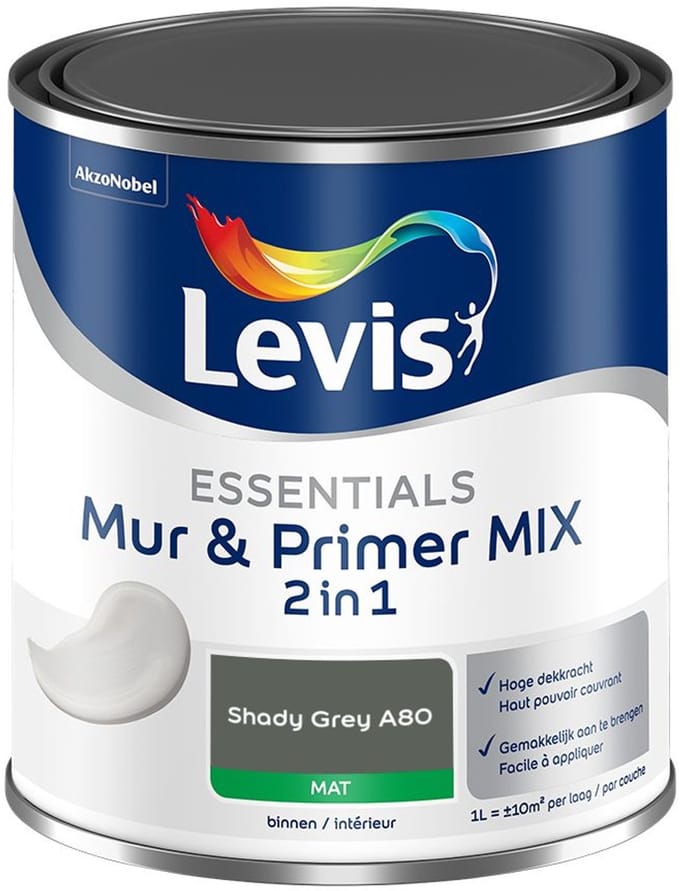 Levis - Essentials Mur & Primer Mix - Shady Grey A80 - Mengverf - 1 L